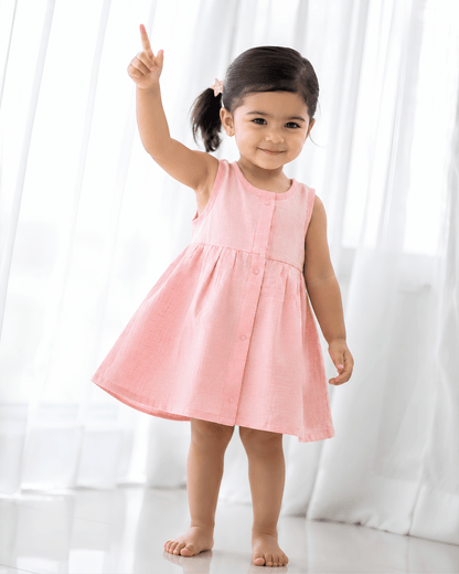 Premium Pink Muslin Sleeveless Frock – 100% Organic Cotton Baby Dress