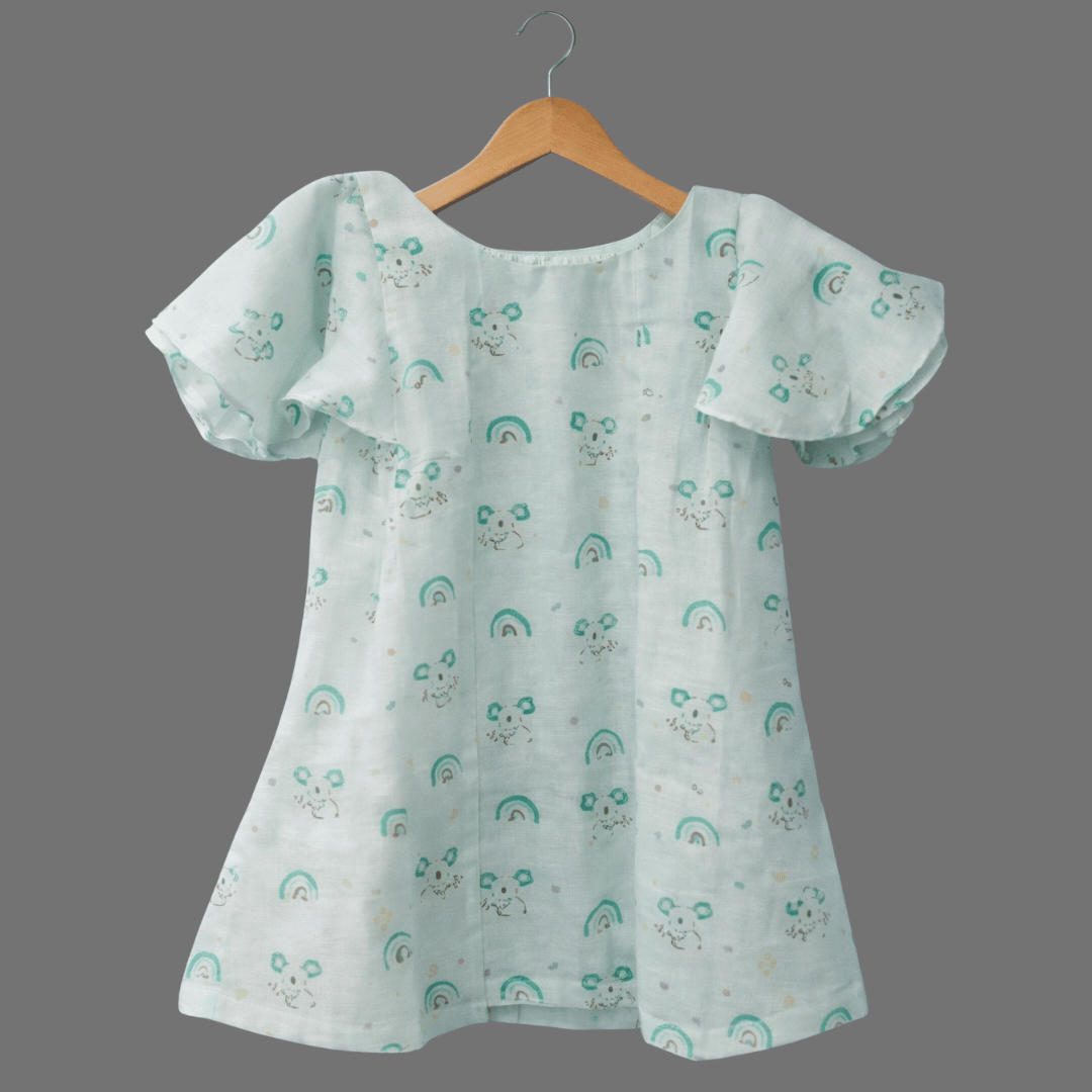 Cute Butterfly Sleeve Cotton Frock for Girls