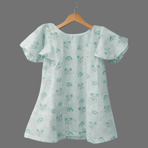 Koala Print Cute Butterfly Sleeve Cotton Frock for Girls