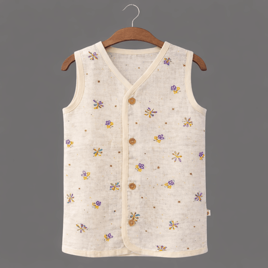 Unisex Soft Cotton Sleeveless Tiny Butterflies Jhabla for Babies