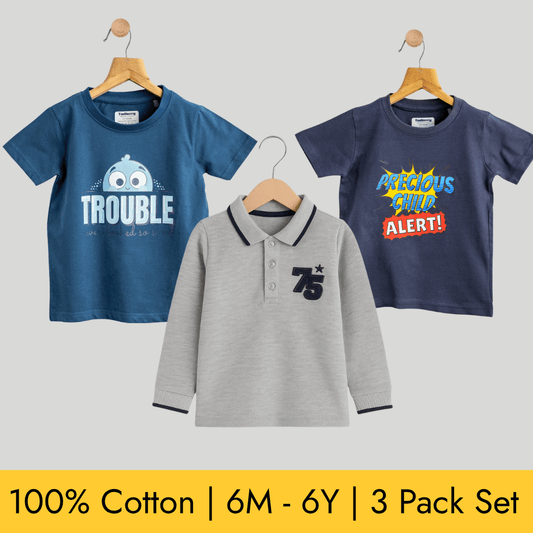 Boys Cotton T-Shirt Pack of 3 Soft & Breathable 100% Cotton