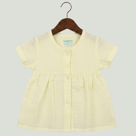 Premium Light Yellow Muslin Half Sleeve Frock – 100% Organic Cotton Baby Dress