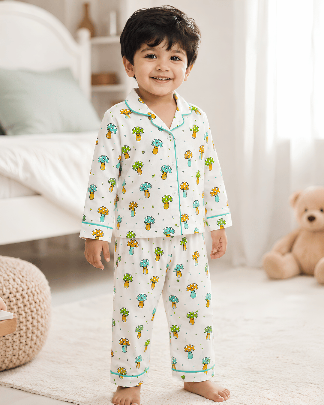 Todlerry Kids Cotton Night Suit – Mushroom Print