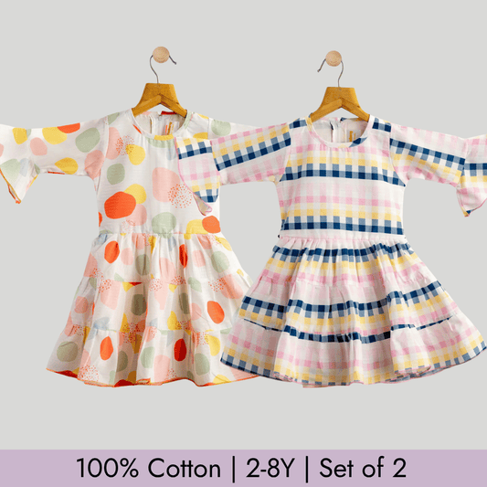 Todlerry Girls Frock | Pack of 2 |Soft & Breathable | 100% Cotton