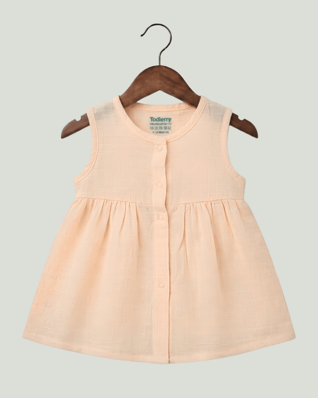 Premium Apricot Muslin Sleeveless Frock – 100% Organic Cotton Baby Dress