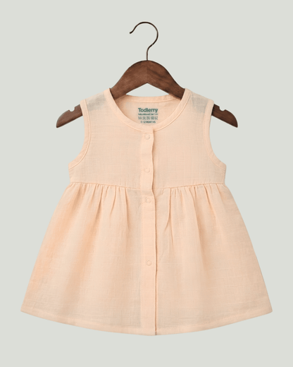 Premium Apricot Muslin Sleeveless Frock – 100% Organic Cotton Baby Dress