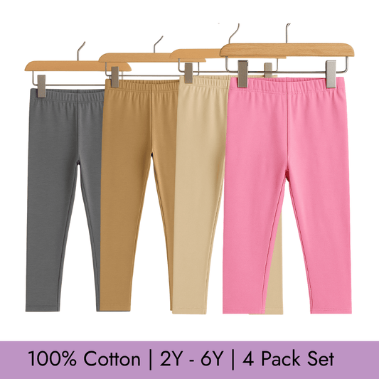 Todlerry Baby Leggings | Pack of 4 |Soft & Breathable | 100% Cotton
