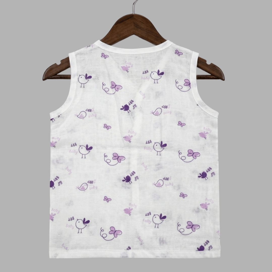 Purple Birdie Summer Cotton Snap Up Jhabla & Shorts Set