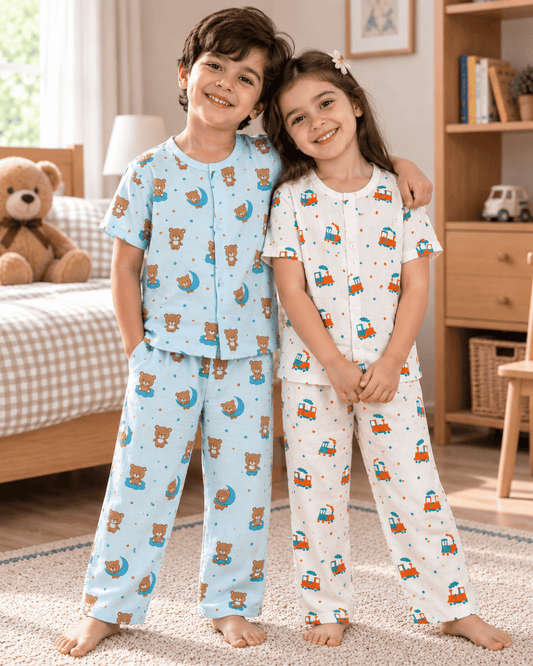 Cotton Kids Nightsuits - Pack of 2 Short Sleeve Sets for Boys & Girls
