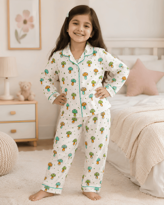 Todlerry Kids Cotton Night Suit – Mushroom Print