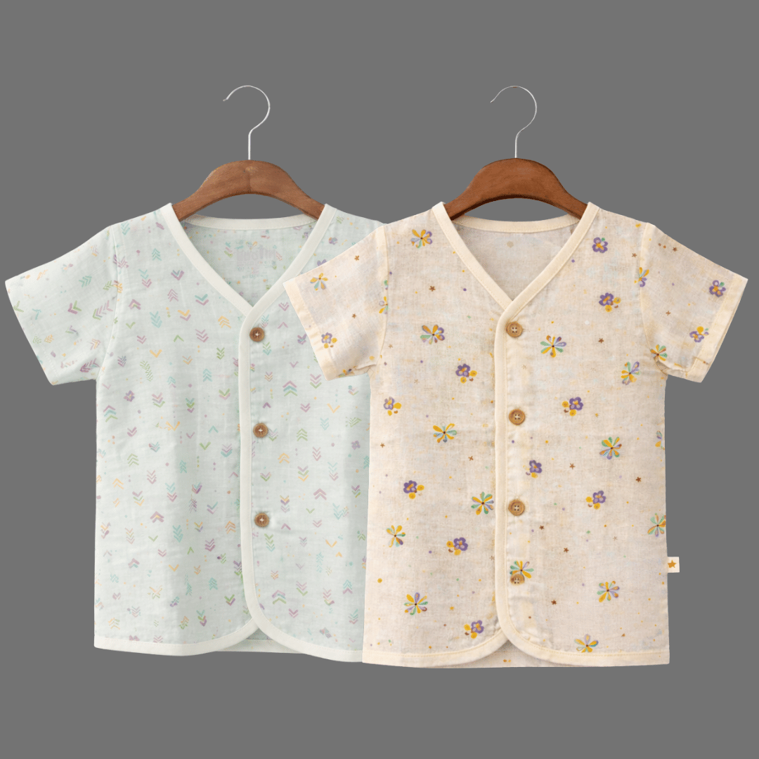 Unisex Comfy Cotton Set of 2 Jhabla With Soft Short Sleeve Button-Up