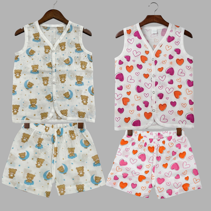 Summer Cotton Snap Up Jhabla & Shorts Set (Set of 2)