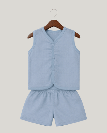 Soft Cotton Baby Blue Colour Jhabla & Shorts Set