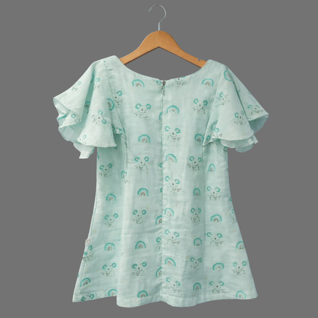 Cute Butterfly Sleeve Cotton Frock for Girls