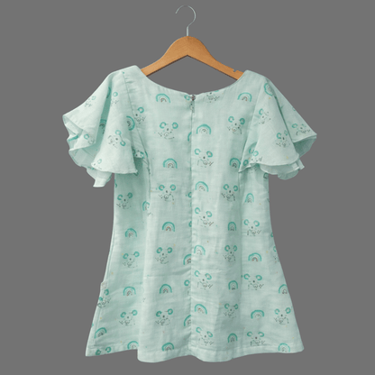 Cute Butterfly Sleeve Cotton Frock for Girls