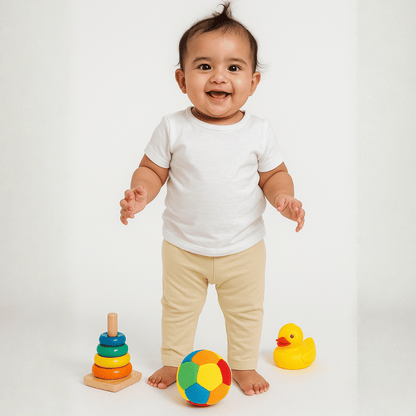 Girls Leggings Beige 100% Cotton