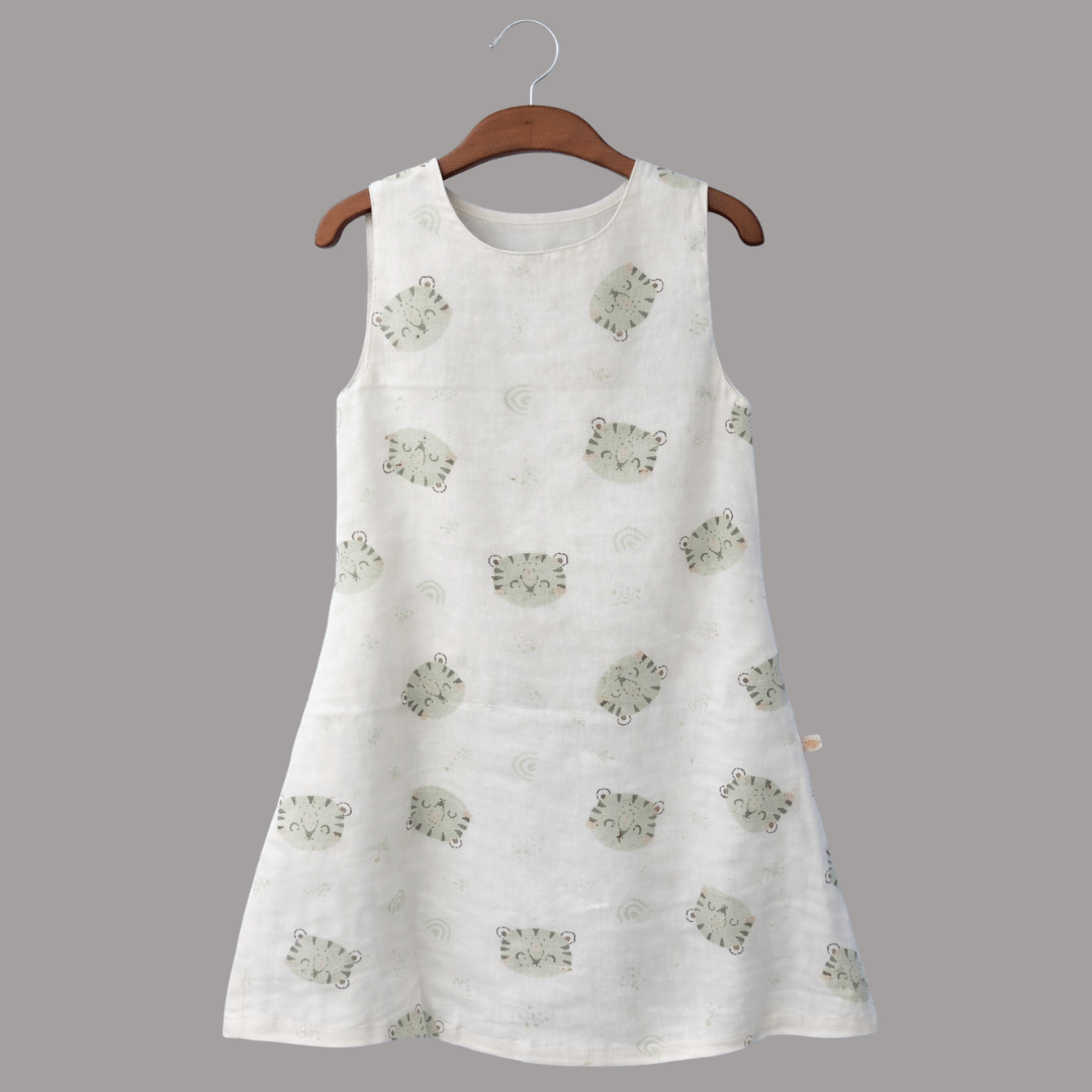 Soft Cotton Sleeveless Frock with Cute Shoulder Buttons