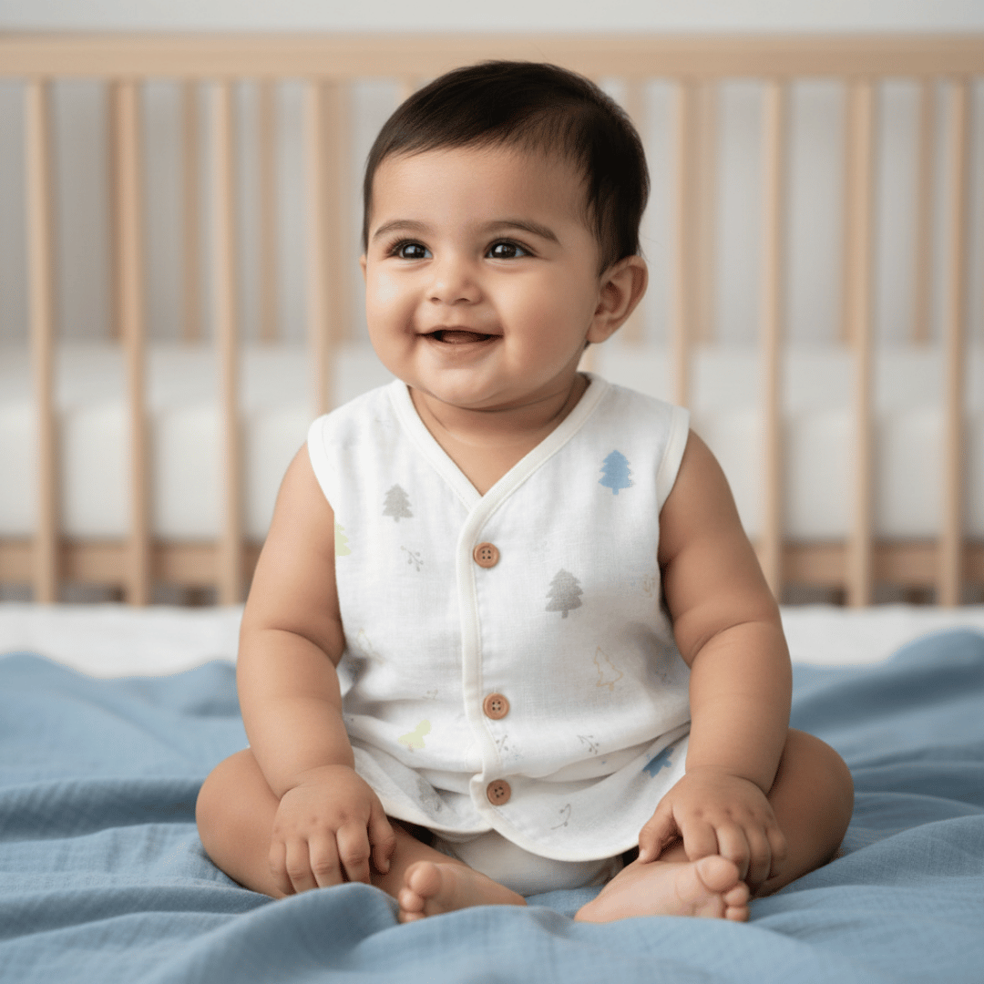 Unisex Soft Cotton Sleeveless Jhabla for Babies