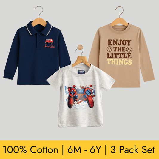 Boys Cotton T-Shirt Pack of 3 Soft & Breathable 100% Cotton