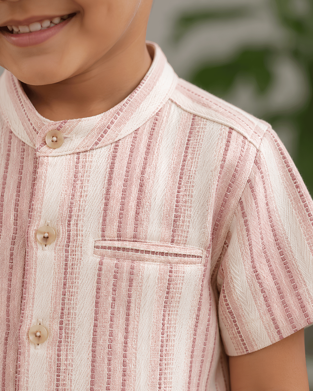 Boys Half Sleeve Striped Cotton Shirt, Soft Mandarin Collar Casual Shirt for Kids