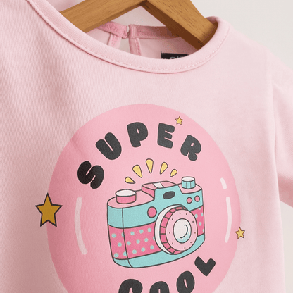Girls Cotton T-Shirt Pink Supper Cool Print Soft & Breathable 100% Cotton