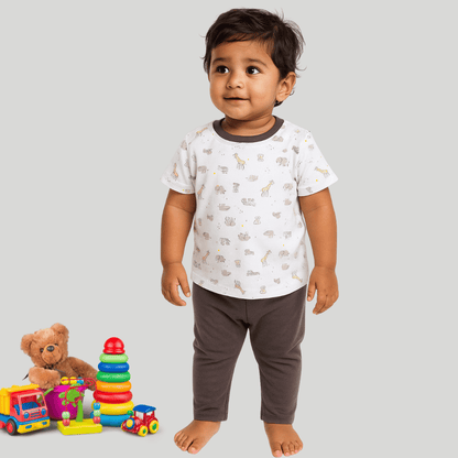 Unisex Pajama set White & Grey Soft & Breathable 100% Cotton