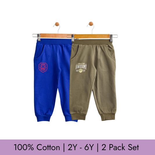 Todlerry Baby Joggers | logo Print | Pack of 2 |Soft & Breathable | 100% Cotton