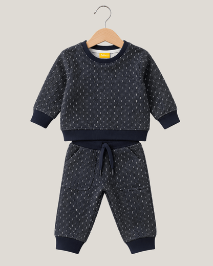 Todlerry Unisex Kids Winter Fleece Sweatshirt & Jogger Set - Navy