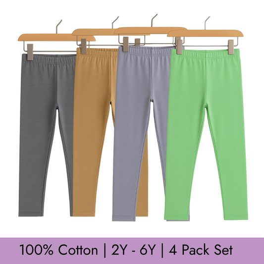 Todlerry Baby Leggings | Pack of 4 |Soft & Breathable | 100% Cotton
