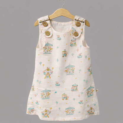 Soft Cotton Sleeveless Frock with Cute Shoulder Buttons