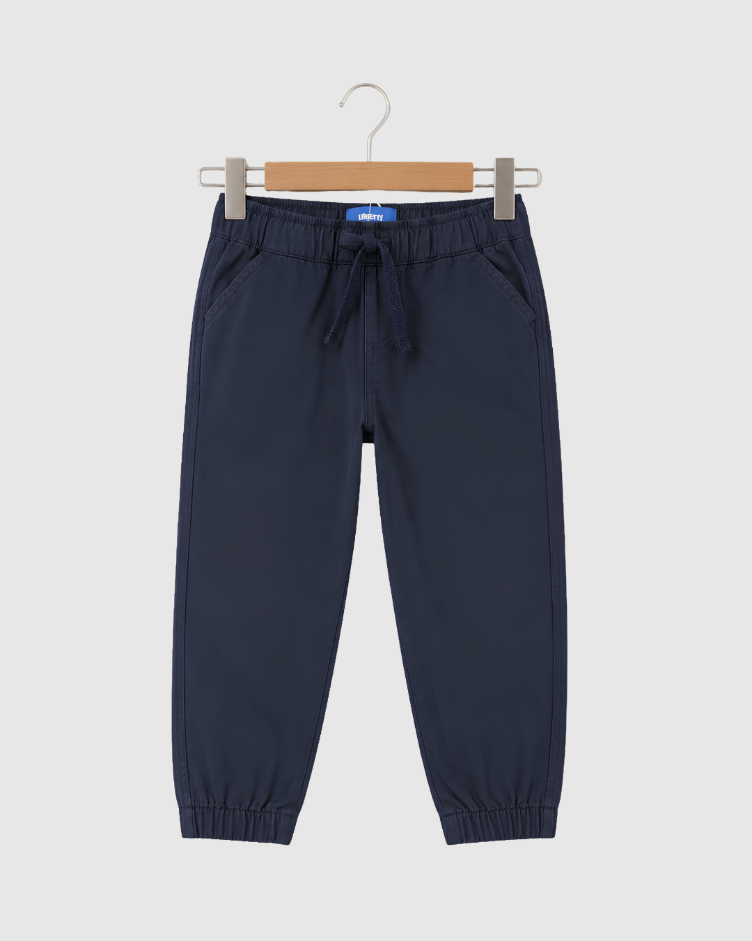 Kids Navy Blue Pull-On Cotton Pants | Boys Jogger Style Chinos