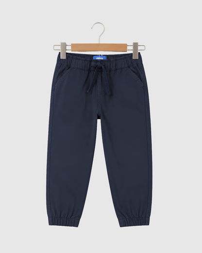 Kids Navy Blue Pull-On Cotton Pants | Boys Jogger Style Chinos
