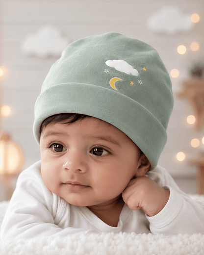 Dreamy Cloud & Moon Green Baby Beanie Cap
