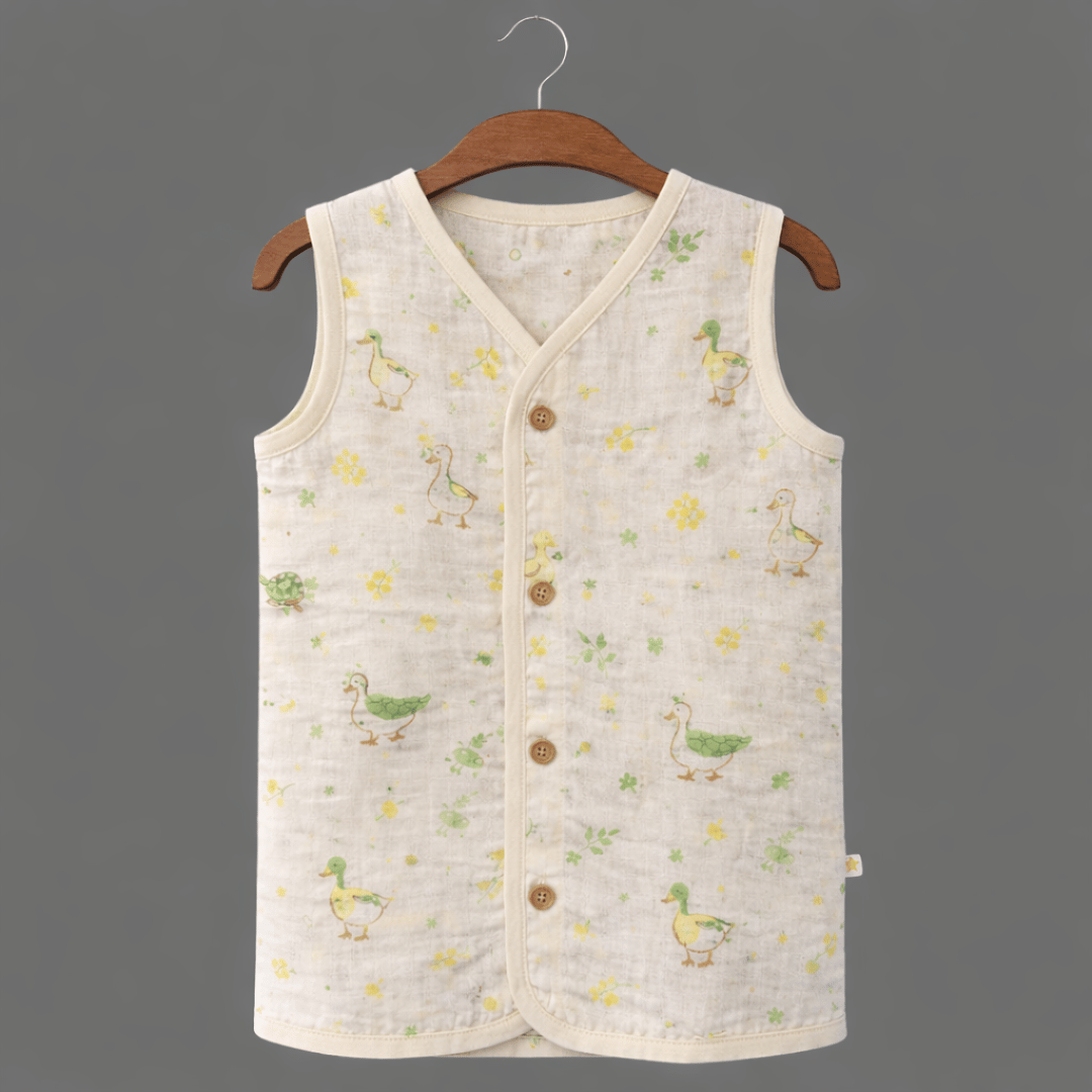 Unisex Soft Cotton Sleeveless Little Ducks Jhabla for Babies