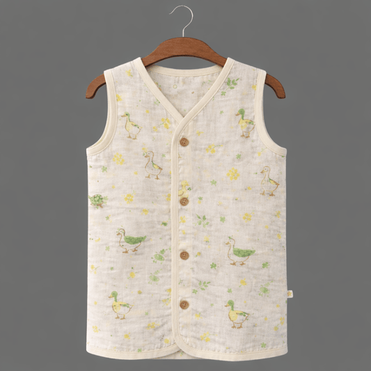 Unisex Soft Cotton Sleeveless Little Ducks Jhabla for Babies