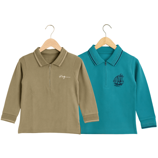 Boys Set of 2 Cotton Polo T-Shirt Soft & Breathable 100% Cotton