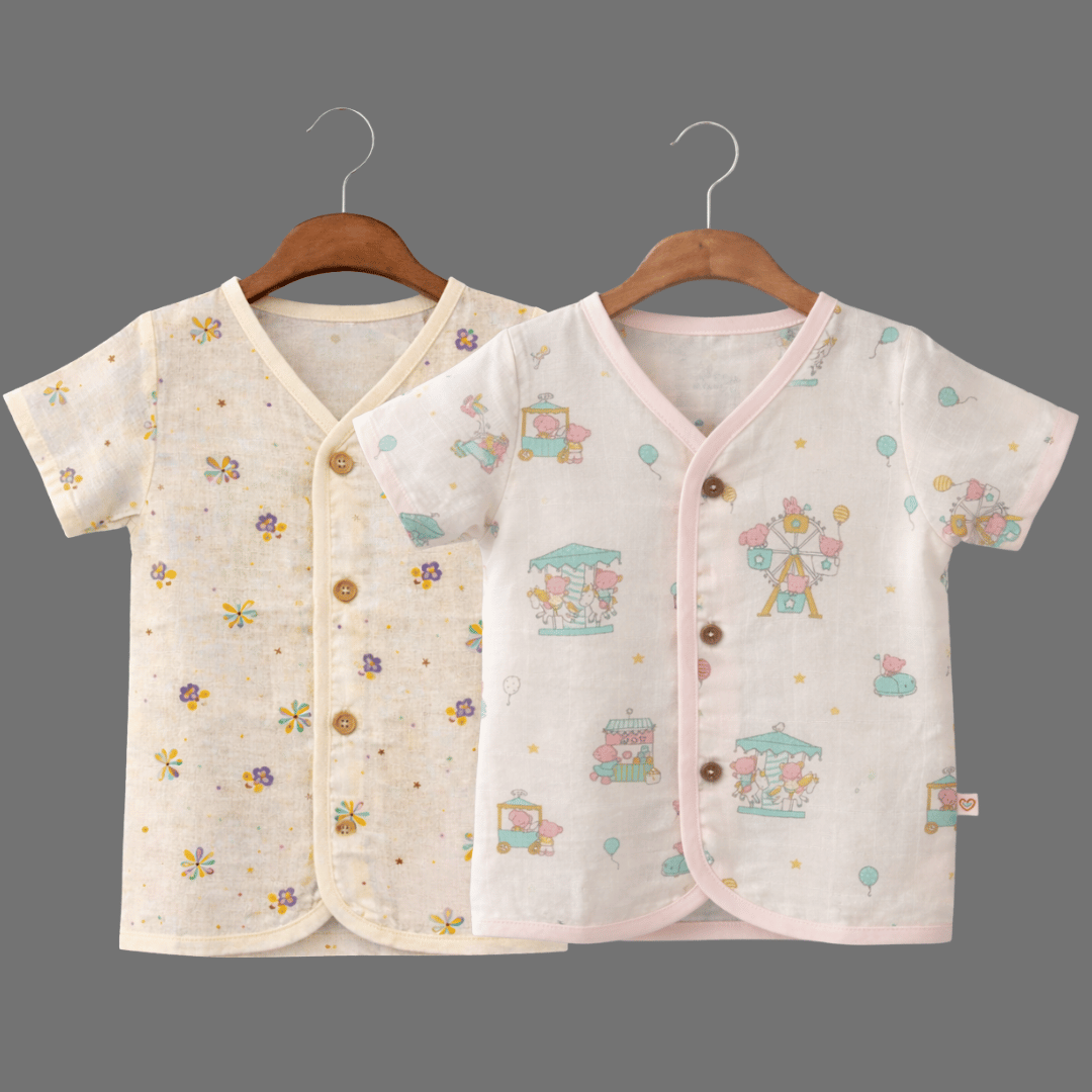 Unisex Comfy Cotton Set of 2 Jhabla With Soft Short Sleeve Button-Up