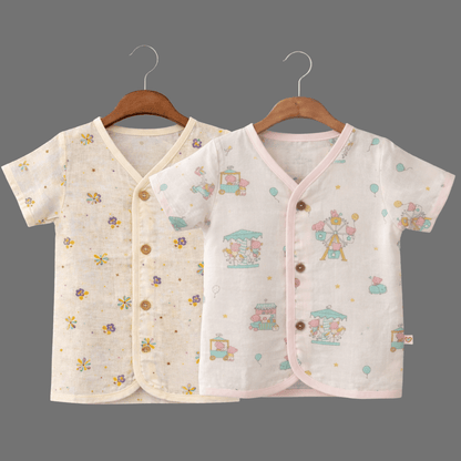 Unisex Comfy Cotton Set of 2 Jhabla With Soft Short Sleeve Button-Up