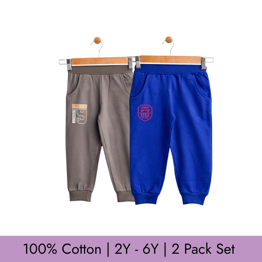 Todlerry Baby Joggers | logo Print | Pack of 2 |Soft & Breathable | 100% Cotton