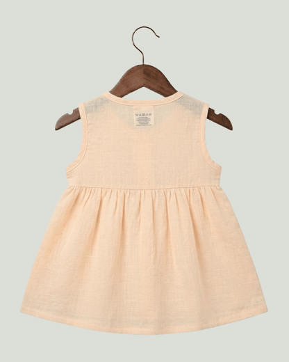 Premium Apricot Muslin Sleeveless Frock – 100% Organic Cotton Baby Dress