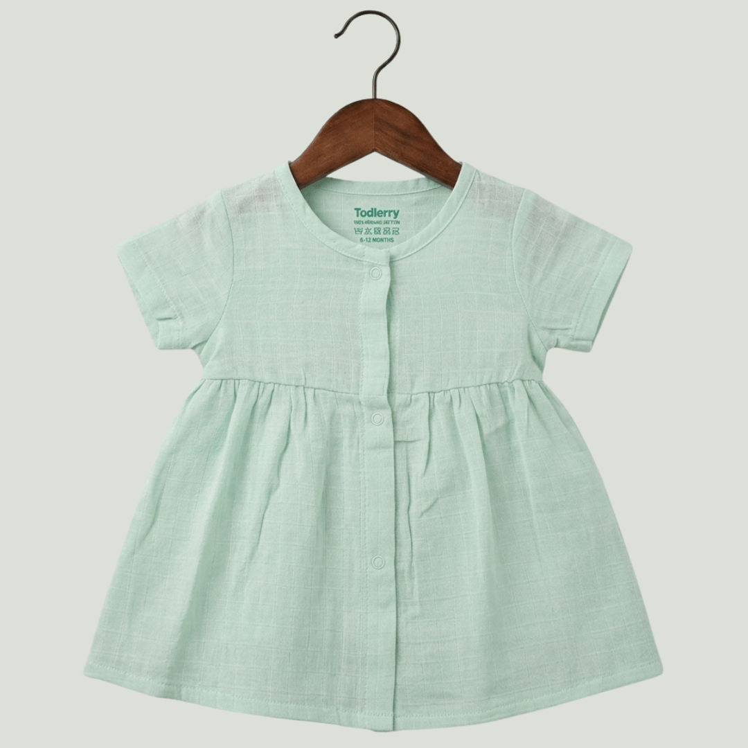 Premium Mint Muslin Half Sleeve Frock – 100% Organic Cotton Baby Dress