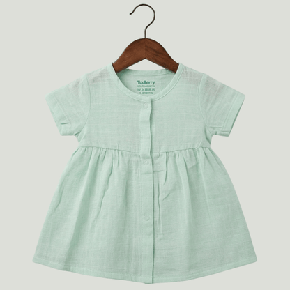 Premium Mint Muslin Half Sleeve Frock – 100% Organic Cotton Baby Dress