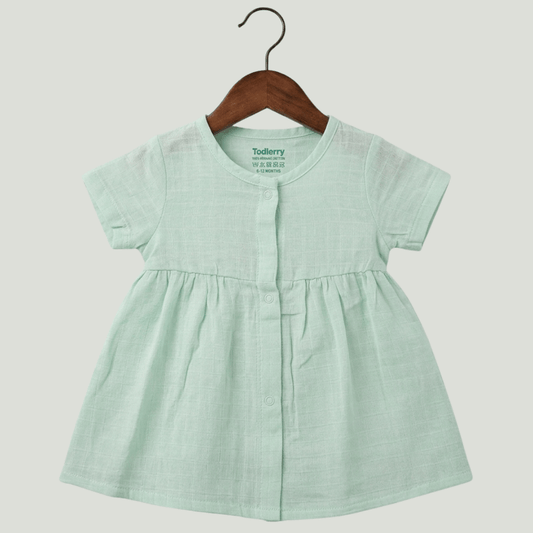Premium Mint Muslin Half Sleeve Frock – 100% Organic Cotton Baby Dress