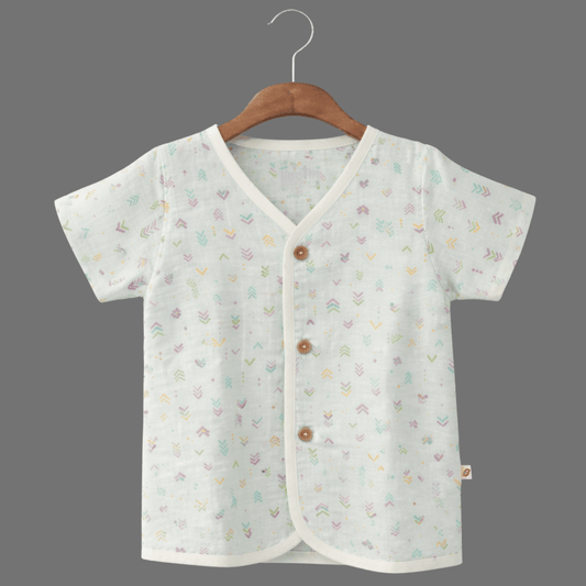 Unisex Comfy Cotton Tiny Arrows Jhabla With Soft Short Sleeve Button-Up