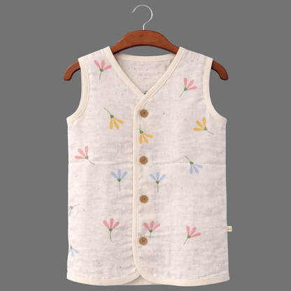 Unisex Soft Cotton Sleeveless Pastel Floral Jhabla for Babies