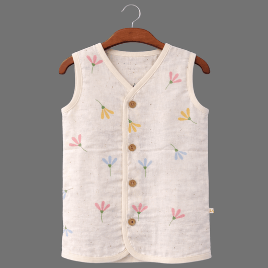 Unisex Soft Cotton Sleeveless Pastel Floral Jhabla for Babies