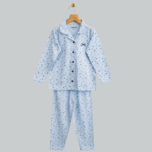 Girls Night Suit Blue Bow print Soft & Breathable 100% Cotton