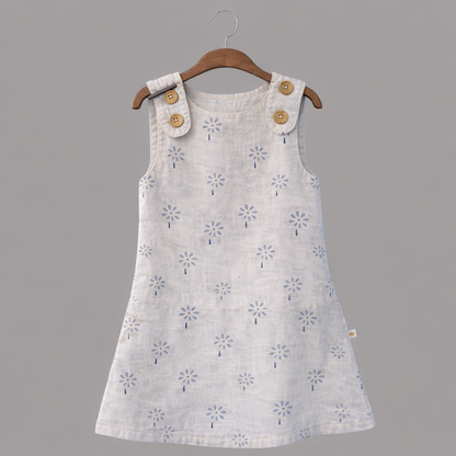 Soft Cotton Sleeveless Frock with Cute Shoulder Buttons