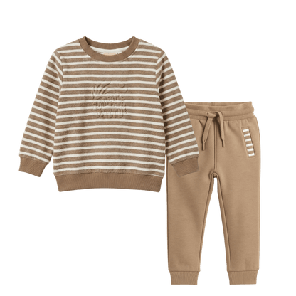 Unisex Brown Striped Full Sleeve Sweat Tee with matching Sweat pants for Kids 100% Cotton