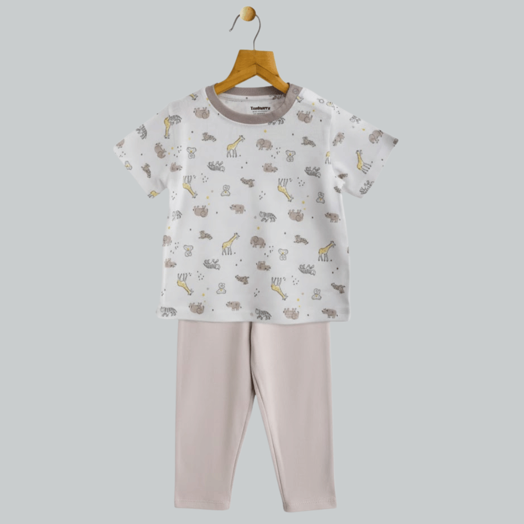 Unisex Pajama set White / Light Grey Soft & Breathable 100% Cotton